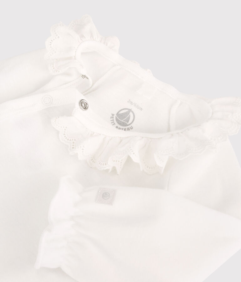 Bodi con cuello de beb&eacute; ni&ntilde;a de algod&oacute;n org&aacute;nico blanco MARSHMALLOW