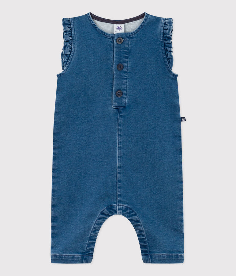 Mono denim de beb&eacute; sin mangas azul