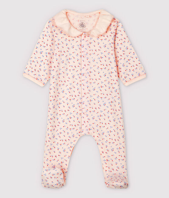 Pijama enterizo rosa con cuello de bebé de algodón ecológico rosa FLEUR/blanco MULTICO