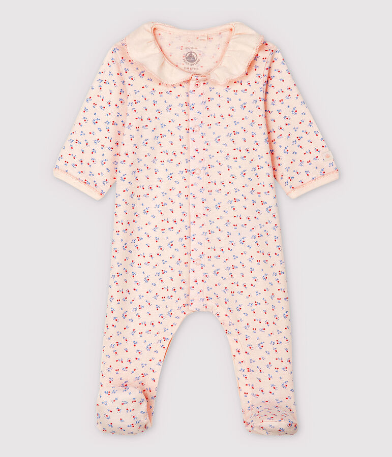 Pijama enterizo rosa con cuello de beb&eacute; de algod&oacute;n ecol&oacute;gico rosa FLEUR/blanco MULTICO