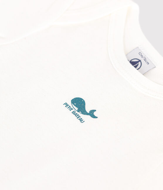 Body liso de algodón de manga corta para bebé blanco MARSHMALLOW