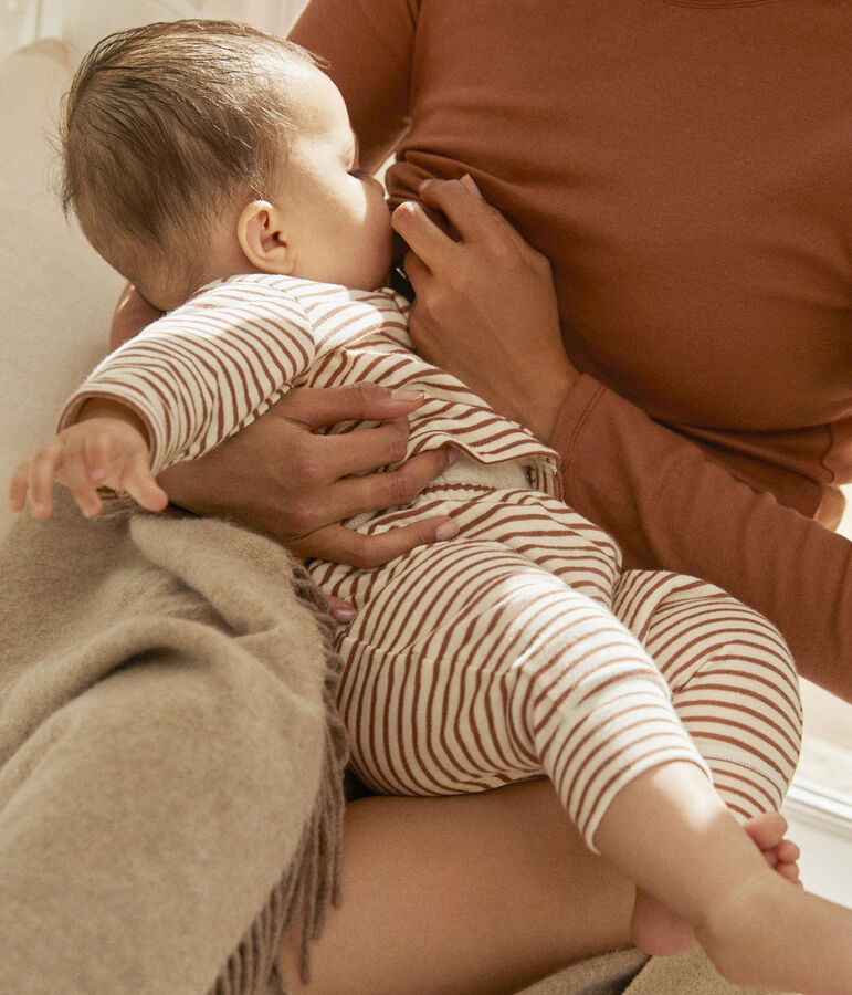 Conjunto de 2 piezas a rayas de beb&eacute; de t&uacute;bico en algod&oacute;n crudo/marron/crudo