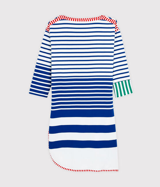 Vestido reedición Hyères de mujer blanco LAIT/azul SURF