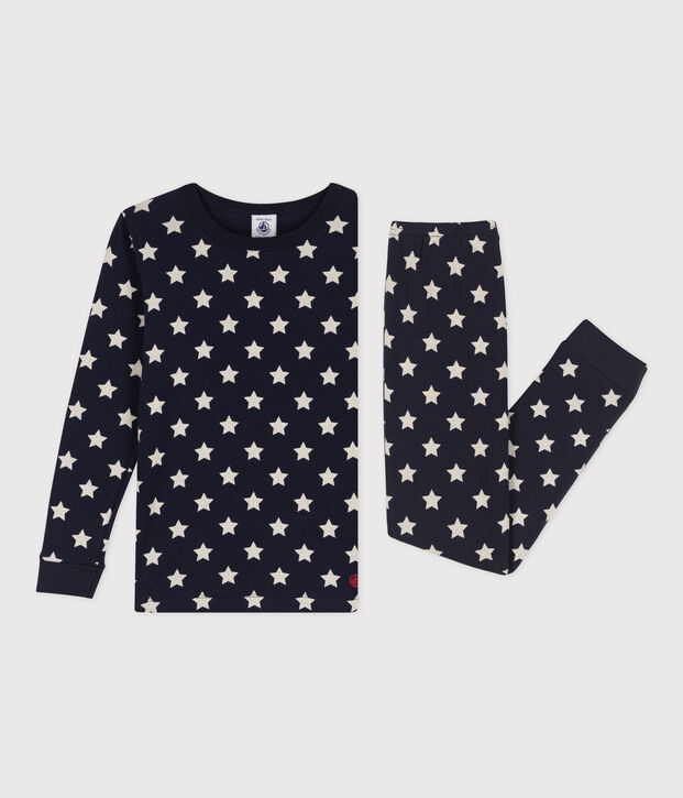 Pijama de algod&oacute;n ajustado con estrellas para ni&ntilde;o/ni&ntilde;a azul/blanco