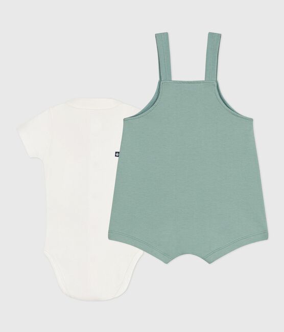 Conjunto de peto y body bordado de algodón liso para recién nacido verde PAUL