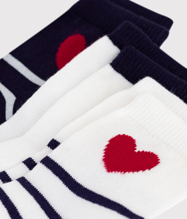 3 pares de calcetines de algod&oacute;n con rayas y corazones para beb&eacute; multicolor