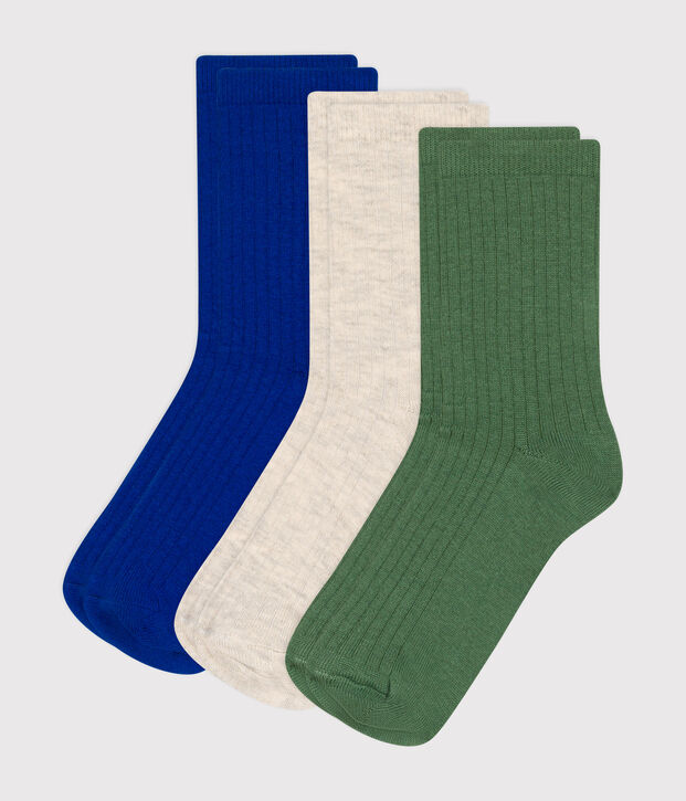 3 pares de calcetines infantiles lisos de algod&oacute;n multicolor