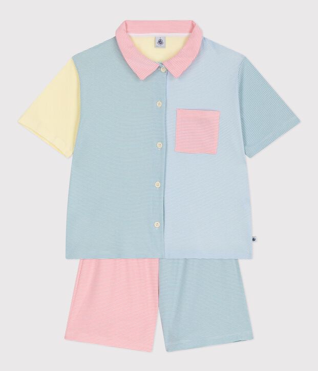 Pantal&oacute;n corto de pijama de algod&oacute;n a rayas con botones delanteros para mujer blanco/multicolor