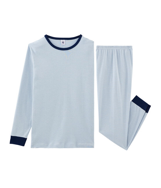 Pijama de punto para niño azul ACIER/blanco MARSHMALLOW