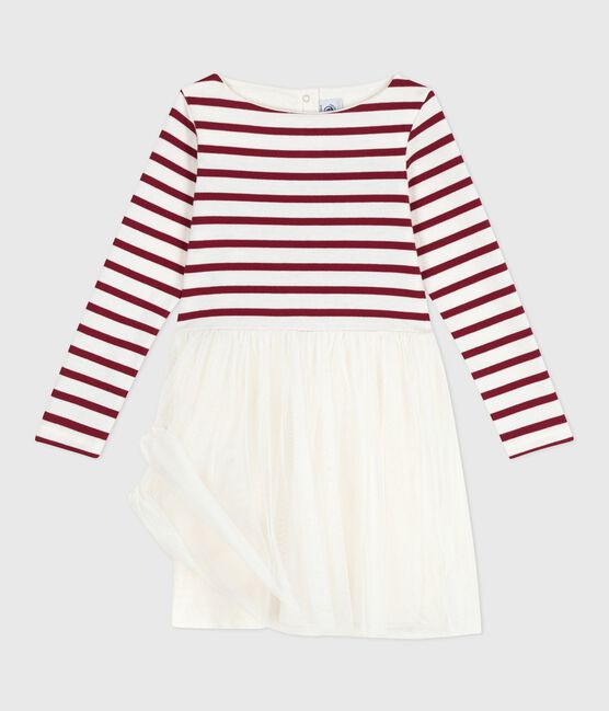 Vestido infantil de manga larga de algodón y tul rojo MILK/ AMARANTE