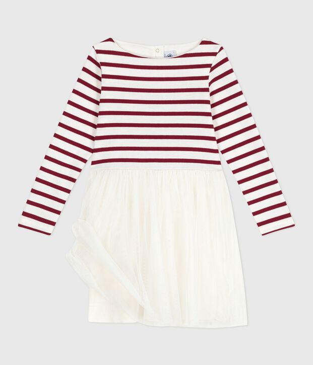 Vestido infantil de manga larga de algod&oacute;n y tul rojo/rojo