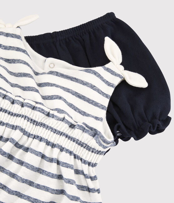 Conjunto de blusa + braguitas bloomer de algodón/lino de bebé niña blanco MARSHMALLOW/azul MEDIEVAL