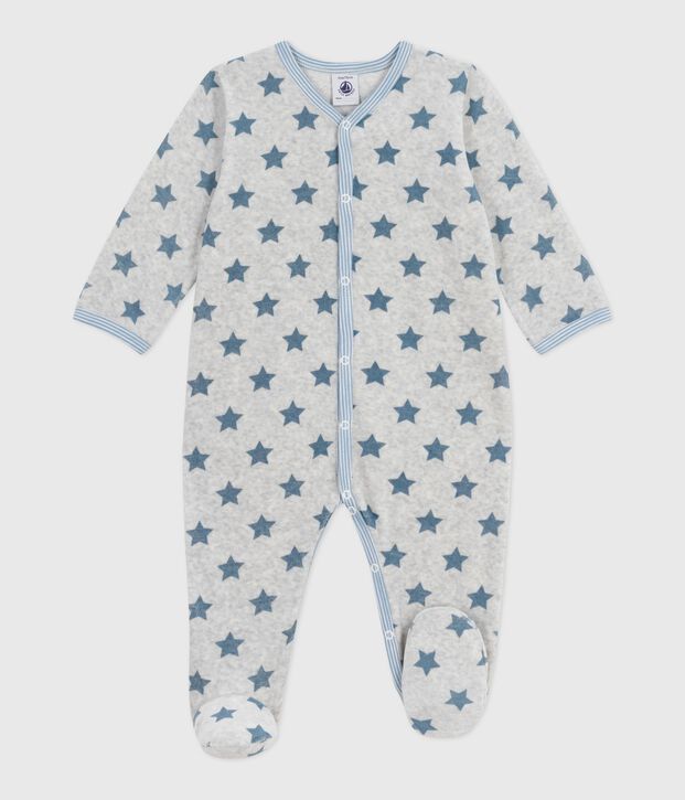 Pijama de terciopelo con estampado de estrellas para beb&eacute; gris/azul