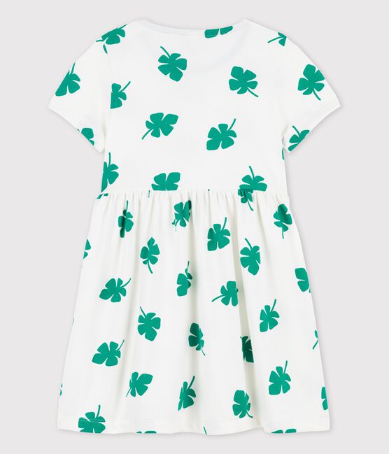 Vestido de manga corta de muletón de niña blanco MARSHMALLOW/verde GAZON