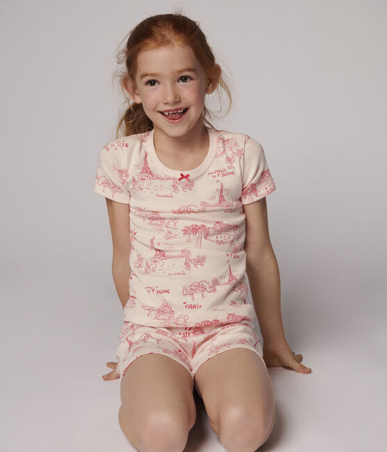 Pijama corto snugfit de tela de Jouy París de algodón de niña rosa FLEUR/rosa GROSEILLER