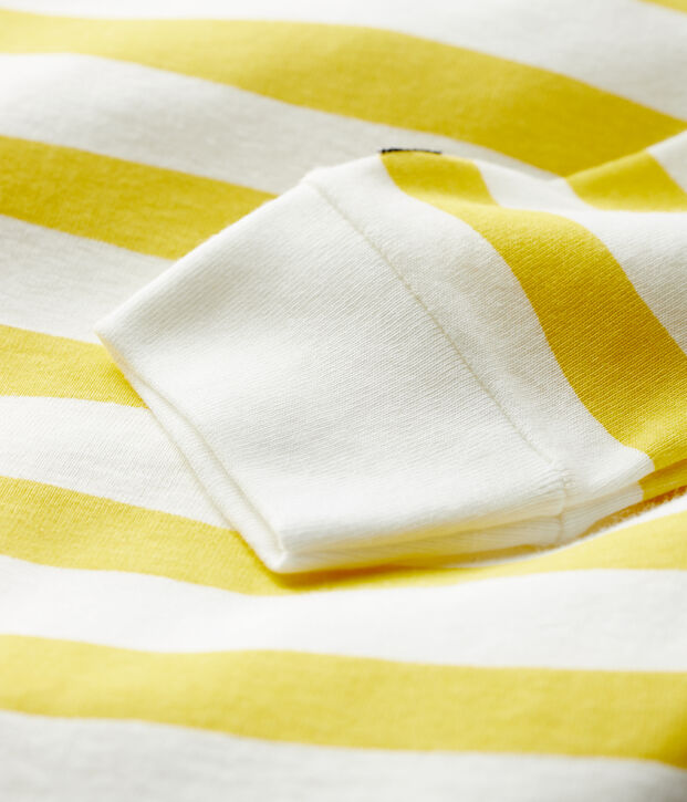 Pelele de punto acanalado sin botones de presi&oacute;n para beb&eacute; amarillo/blanco