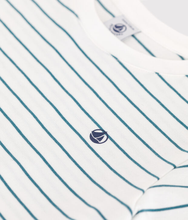 Camiseta infantil de manga corta de algod&oacute;n con rayas verde/verde