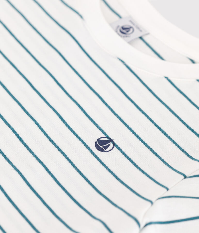 Camiseta infantil de manga corta de algod&oacute;n con rayas blanco/verde