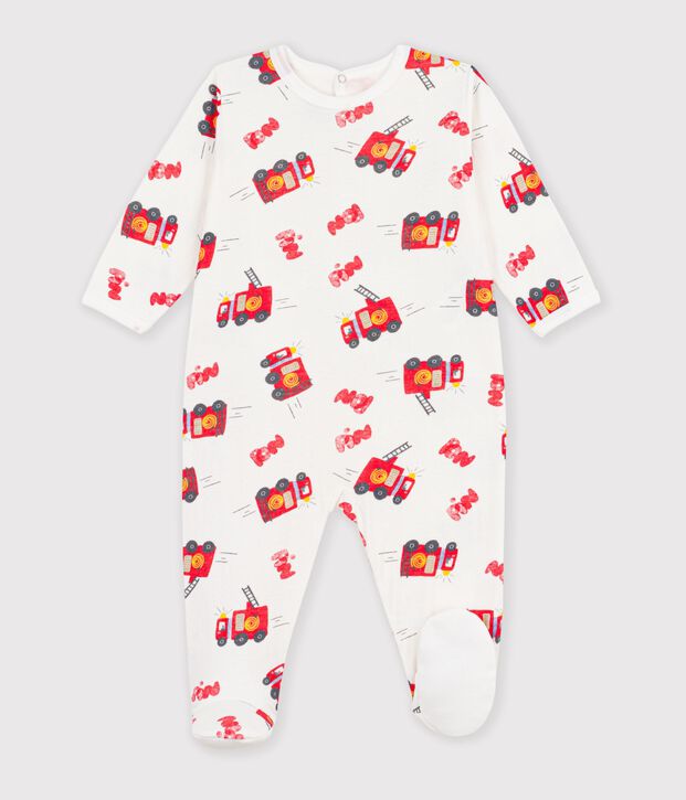 Pijama de t&uacute;bico con abertura trasera y estampado de bombero para beb&eacute; blanco/multicolor