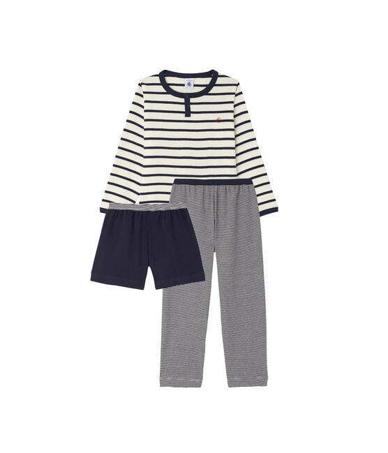 Pijama de 3 prendas para niño beige COQUILLE/azul SMOKING