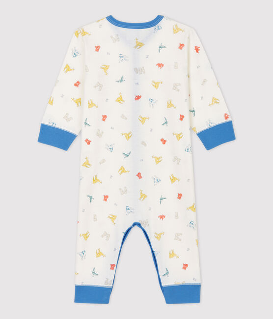 Pelele sin pies de bebé con estampado de animales de algodón orgánico blanco MARSHMALLOW/blanco MULTICO