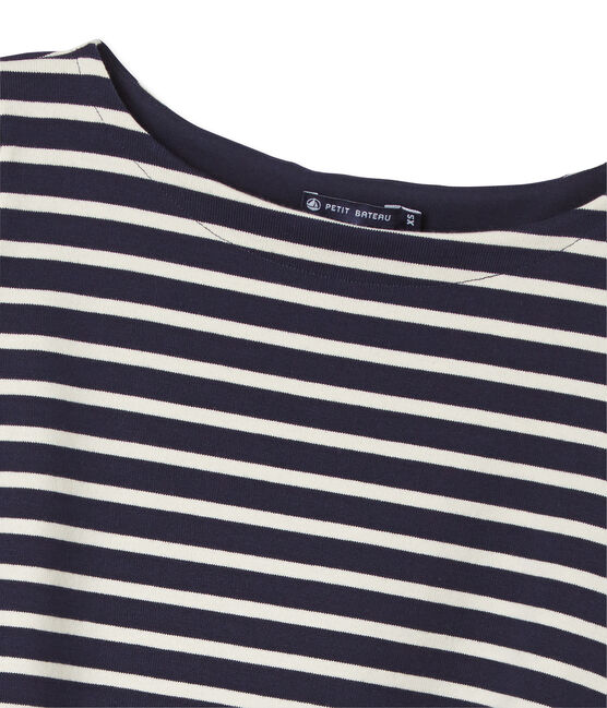 Top de mujer marinero en punto grueso azul SMOKING/beige COQUILLE