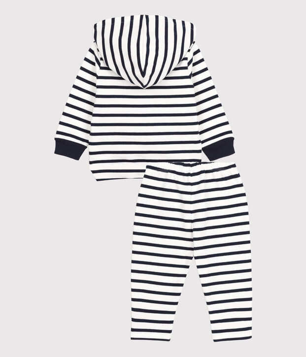 Conjunto a rayas marineras de dos piezas ecol&oacute;gicas para beb&eacute; blanco/azul