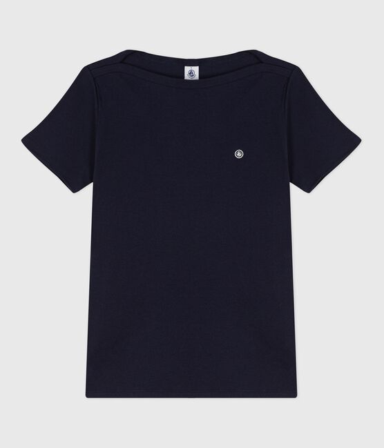 Camiseta icónica de mujer con cuello almirante de algodón  azul SMOKING