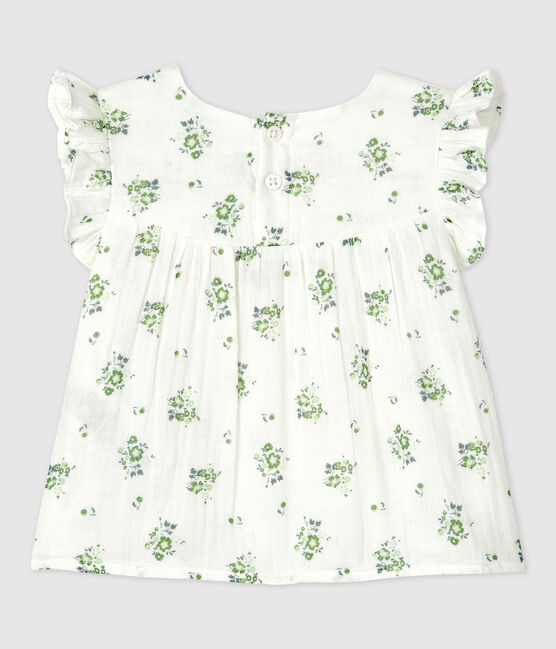 Blusa de manga corta con estampado de flores de gasa de algodón ecológico de bebé blanco MARSHMALLOW/blanco MULTICO