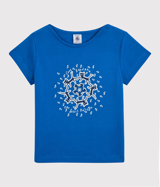 Camiseta de manga corta de algodón orgánico de niña azul DELFT