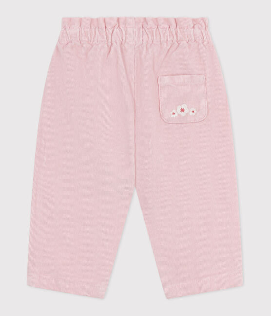 Pantalón liso de pana con bolsillo trasero bordado para bebé rosa JOLI