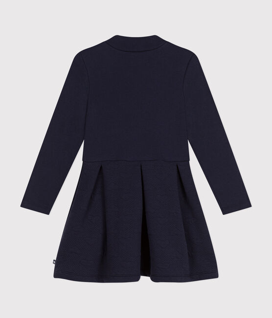 Vestido de manga larga de dos materiales para niña azul SMOKING