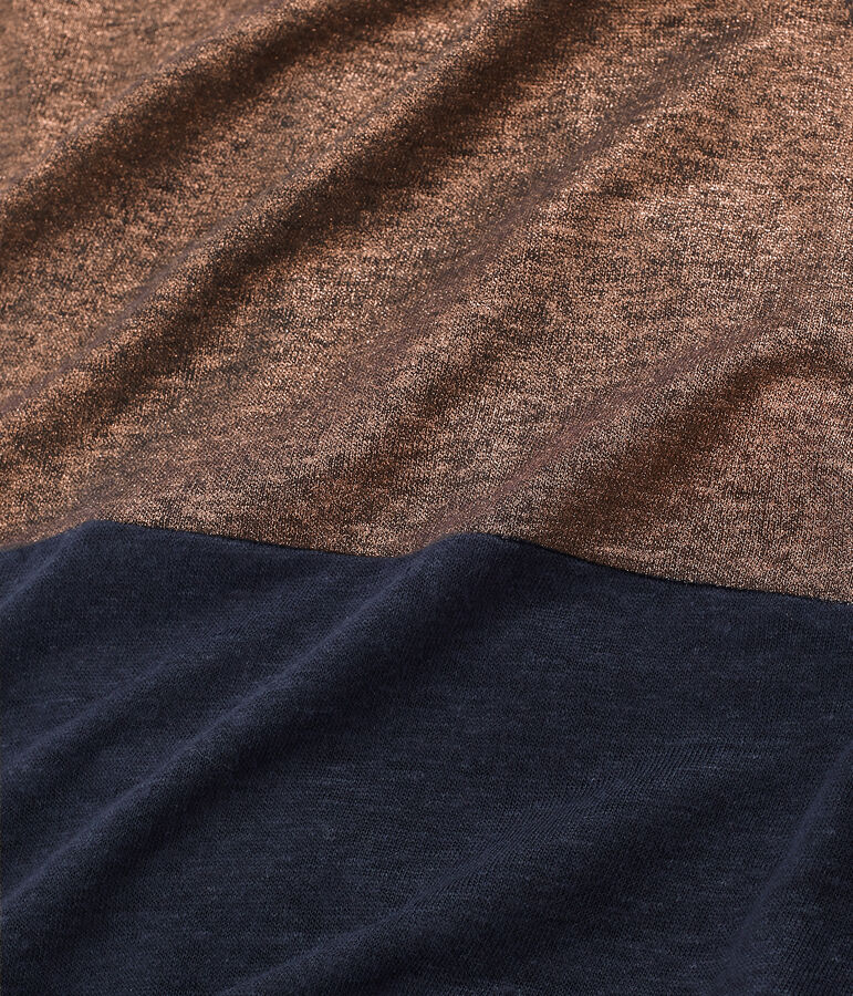 Vestido manga corta de lino irisado para mujer azul SMOKING/rosa COPPER