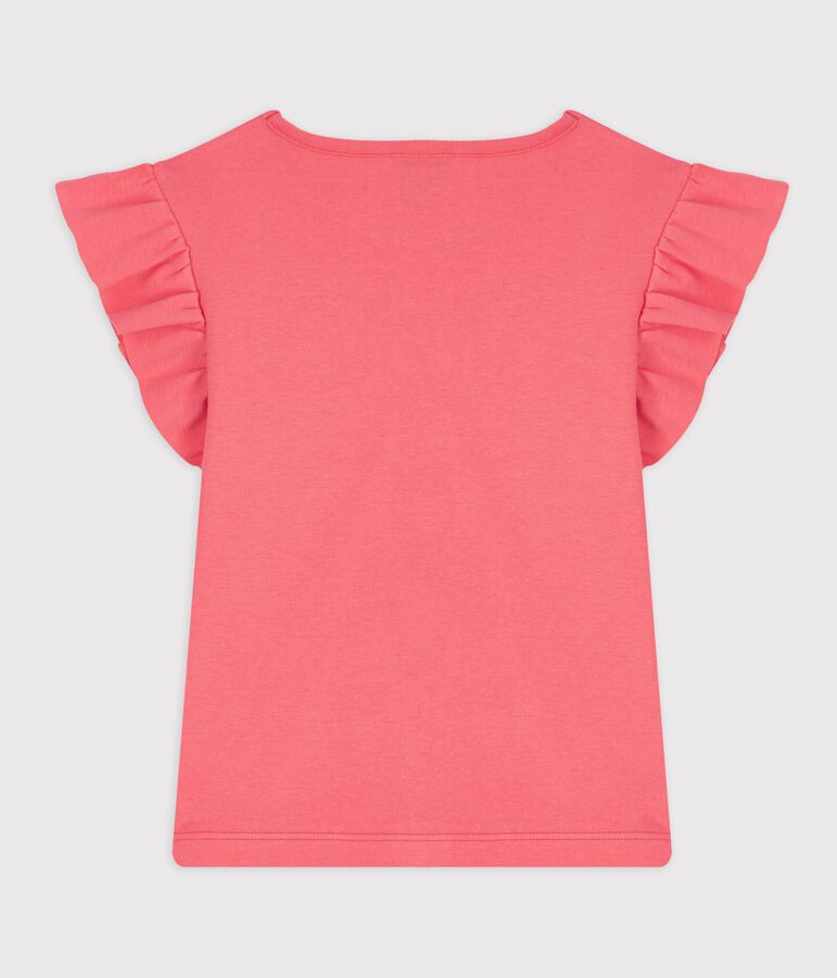 Camiseta infantil lisa de manga corta de algod&oacute;n rosa