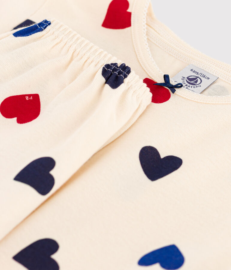 Pijama corto de coraz&oacute;n de algod&oacute;n de ni&ntilde;a crudo/multicolor