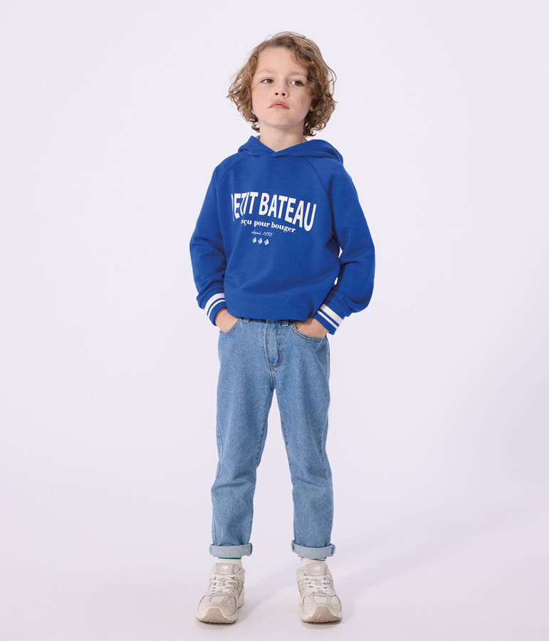 Sudadera infantil de algod&oacute;n con capucha azul PERSE