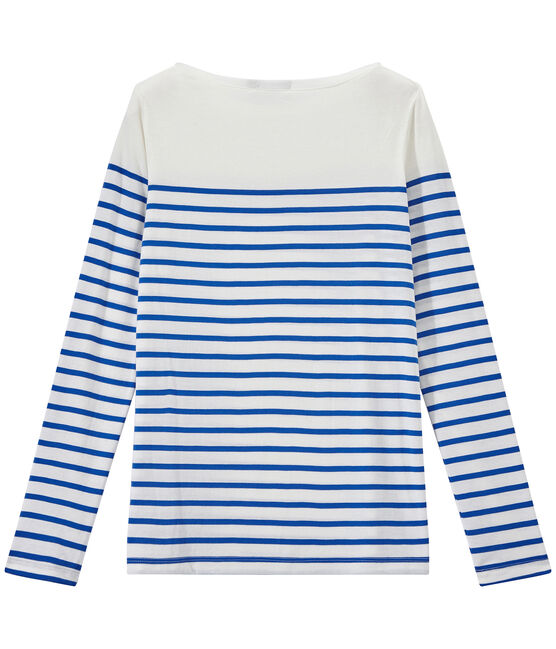 Camiseta de manga larga de rayas para mujer blanco MARSHMALLOW/azul PERSE