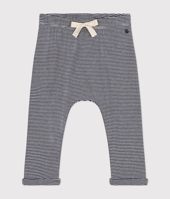 Pantalón de algodón ecológico de bebé azul SMOKING/blanco MARSHMALLOW