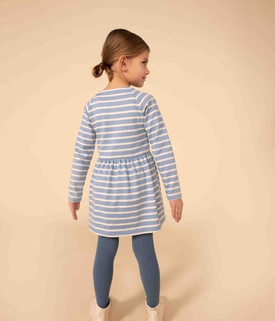 Vestido de manga larga de algodón grueso a rayas de niña AZUL/ MONTELIMAR