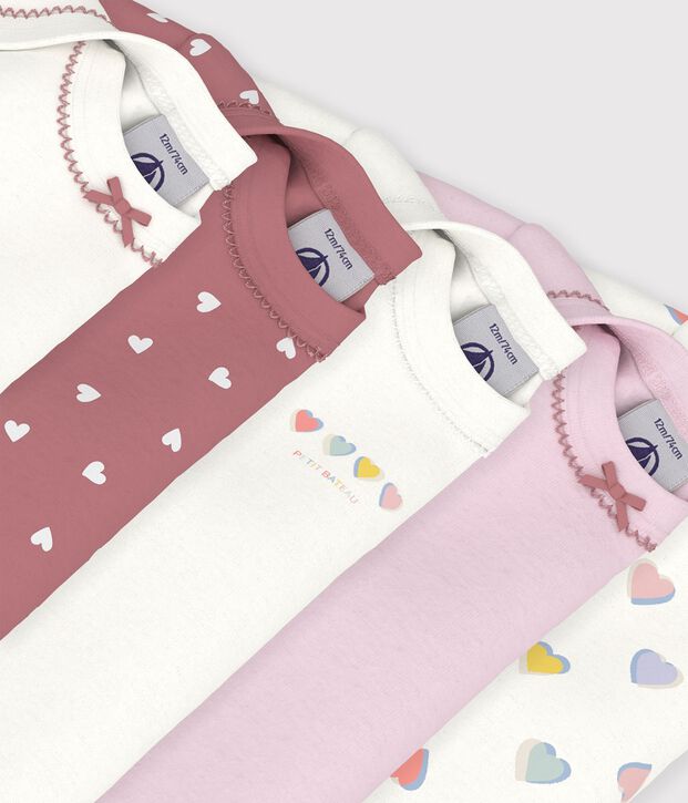 Juego de bodis de algod&oacute;n de manga larga con estampado de corazones para beb&eacute; multicolor