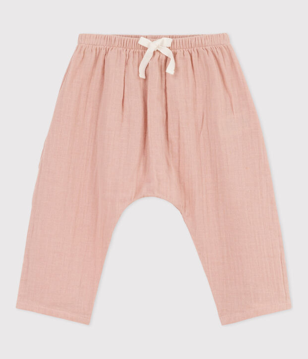 Pantal&oacute;n de gasa de algod&oacute;n para beb&eacute; rosa