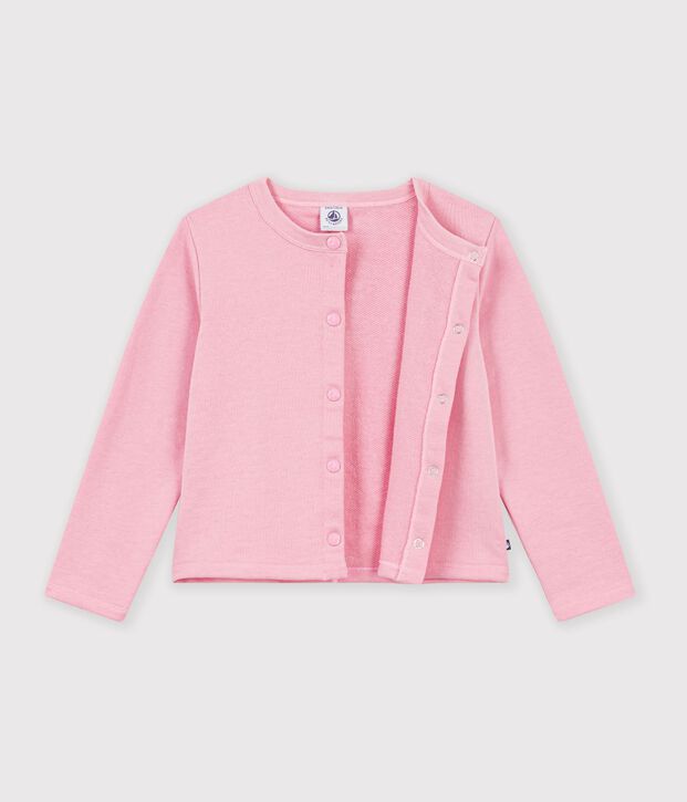 C&aacute;rdigan infantil liso de algod&oacute;n rosa