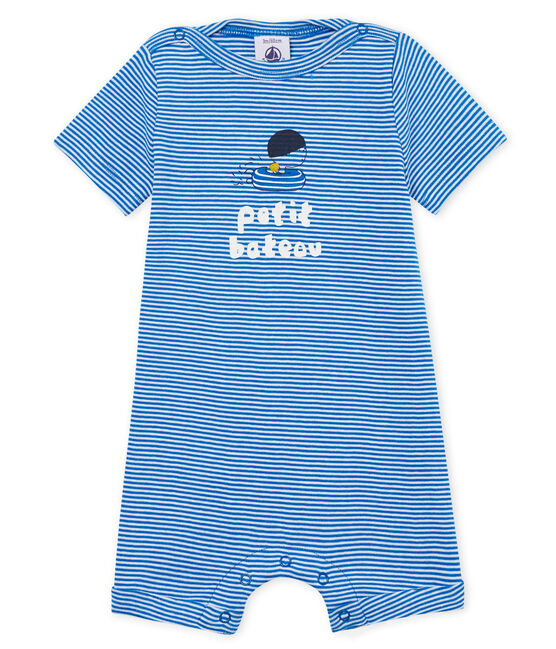 Mono corto milrayas para bebé niño azul RIYADH/blanco MARSHMALLOW