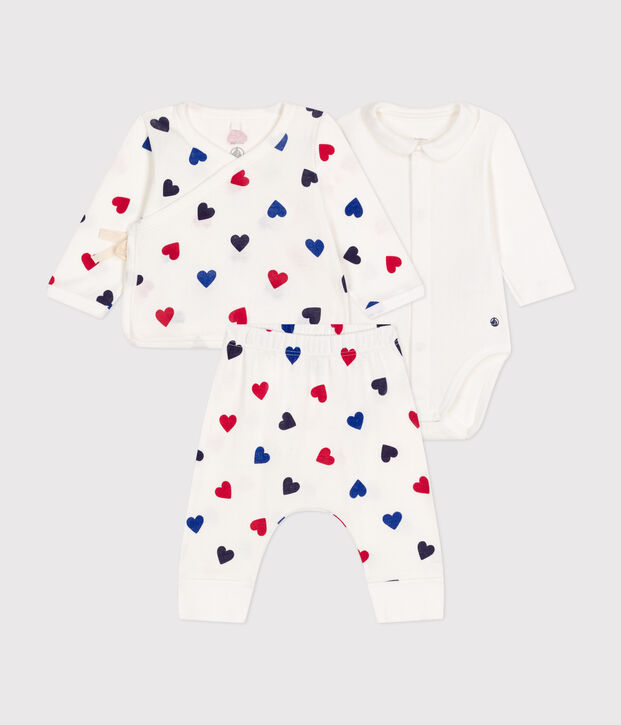 Conjunto de 3 piezas de algod&oacute;n para beb&eacute; blanco/multicolor