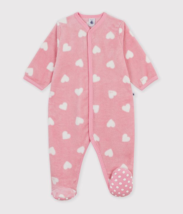 Sobrepijama polar con estampado de corazones para beb&eacute; rosa/blanco