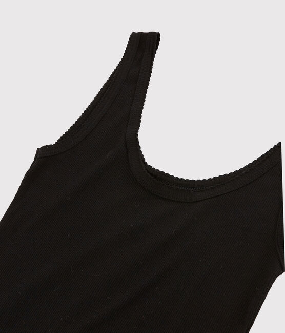 Camiseta de tirantes de lana y algodón de mujer negro NOIR