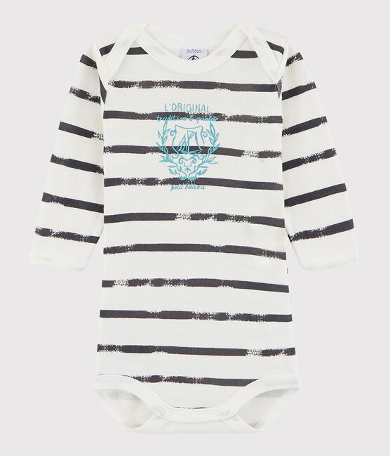 Bodi de manga larga de bebé niño blanco LAIT/gris MAKI