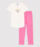 Pijama de manga corta de niña de algodón rosa PETAL/blanco MARSHMALLOW