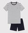 Pijama corto de rayas marineras de canalé unisex blanco MARSHMALLOW/azul SMOKING