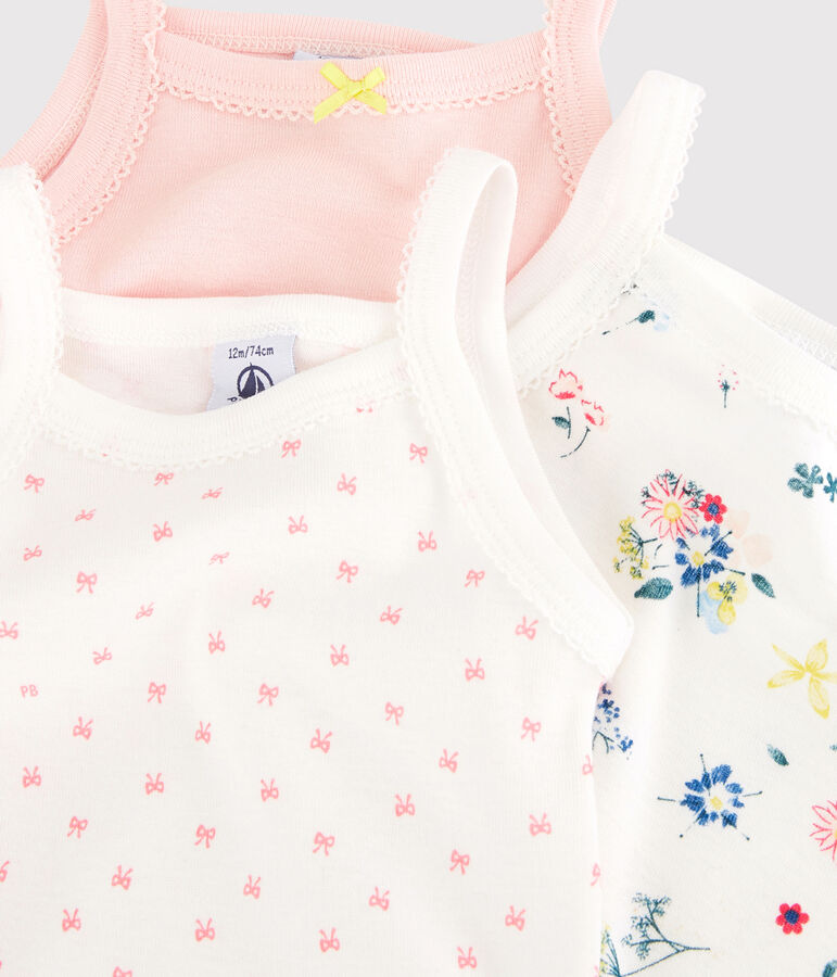 Tres bodis con tirantes para beb&eacute; de ni&ntilde;a multicolor